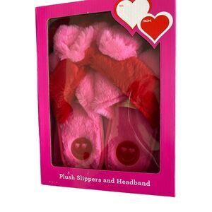 Plush Slippers And Headband Gift Set Slides Furry Fuzzy Lounge Loungewear